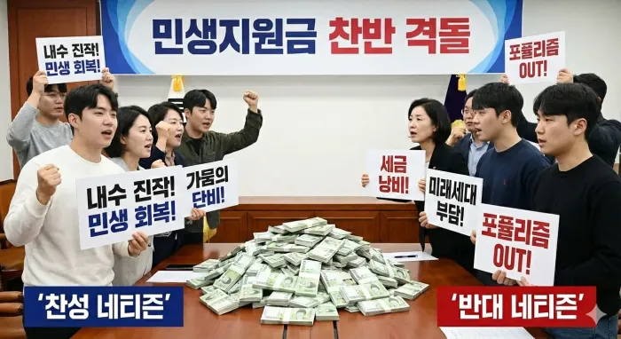 지원금 살포를 두고 네티즌의 의견이 갈리고 있다.   / 출처=AI생성 