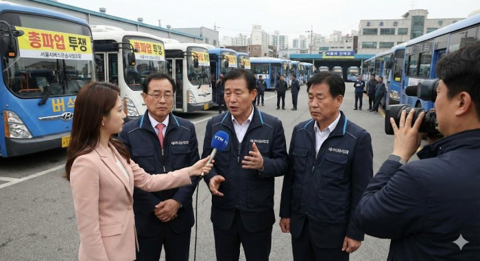 버스사업자 대표단이 10% 인상도 큰 부담이라고 인터뷰 하고 있다. / 사진=AI생성 