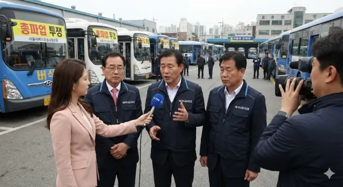 버스사업자 대표단이 10% 인상도 큰 부담이라고 인터뷰 하고 있다. / 사진=AI생성 
