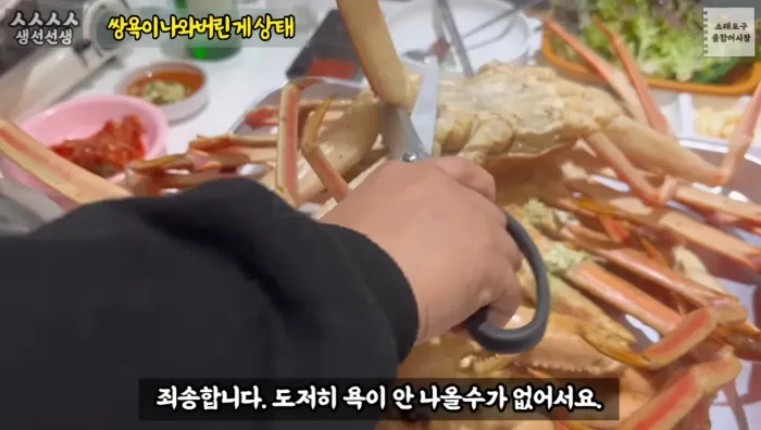 구입후 폐급 대게를 확인한 유튜버의 분노 / 출처=생선선생 미스터S 유튜브 캡춰 